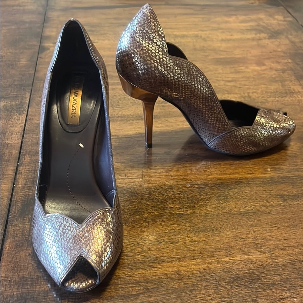 BCBGMaxAzria Metallic Snake Print Heels